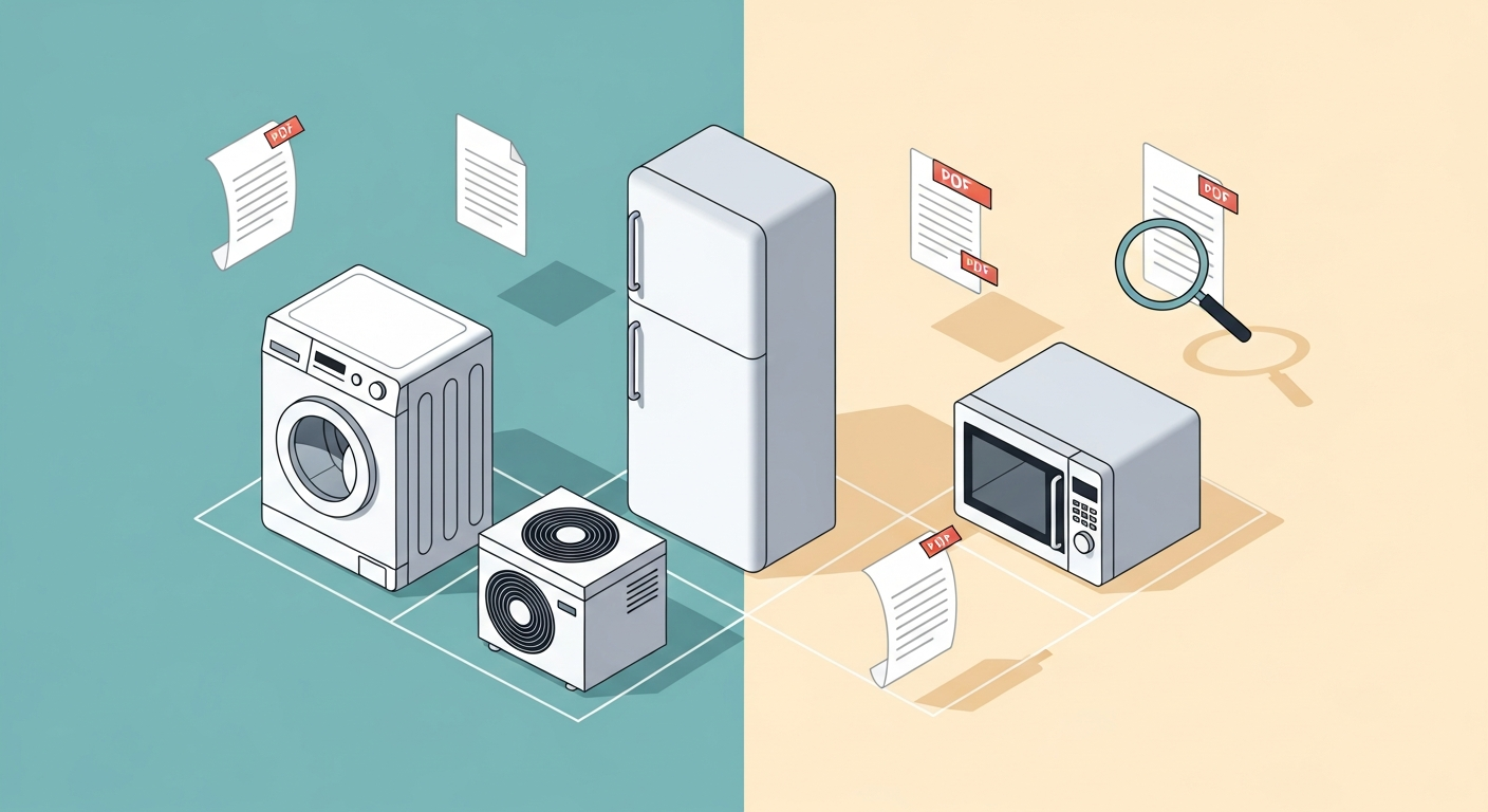 Illustration of common home appliances and their manuals