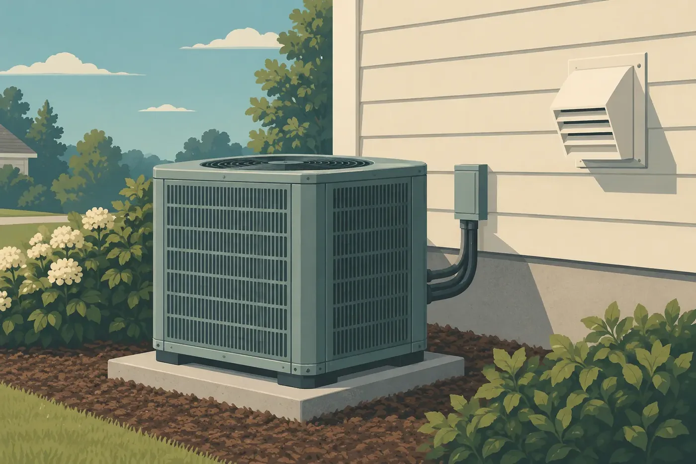 Illustration of a home HVAC condensing unit